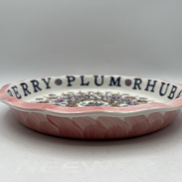 RARE Anthropologie Stoneware Strawberry Rhubarb Plum Pie Plate 10" Pink Orange - Picture 4 of 6